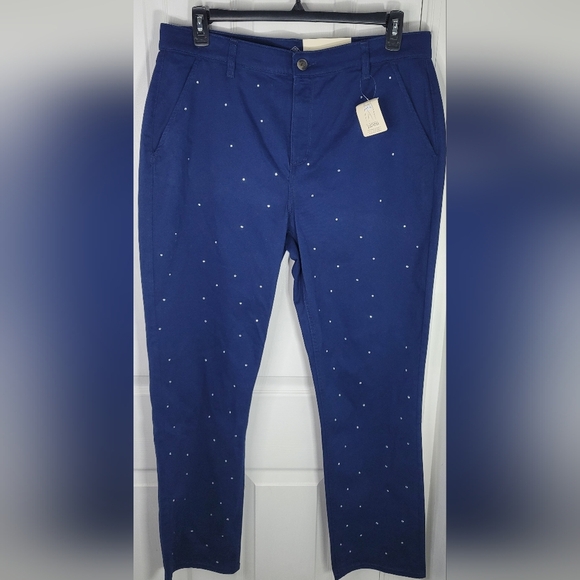 St. John's Bay Rhinestone Womens Regular Fit Slim Trouser Navy Size 2 - Picture 4 of 5
